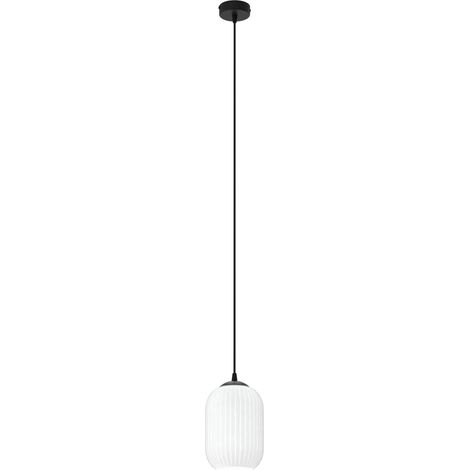 Sospensione 1 Luce Verdi In Acciaio Nero E Vetro Opale Plissettato (1/4)
