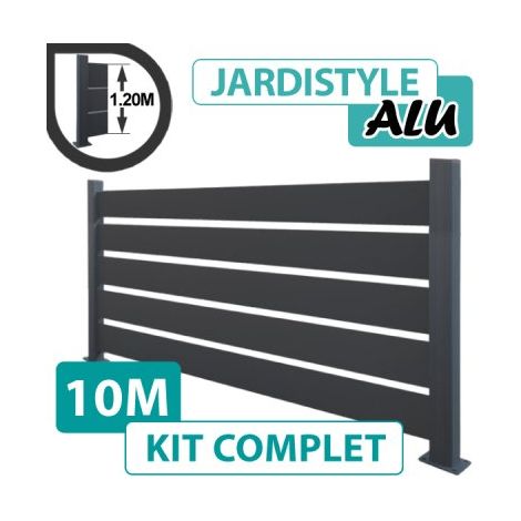 Kit Clôture Aluminium Gris Anthracite 10M - Claire voie - Sur Platines - 1,20 mètre