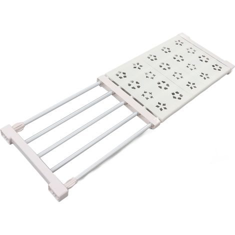 Étagère de penderie extensible blanche sans perçage, séparateur télescopique, largeur 24 cm, longueur 50-80 cm / 19,7-31,5 pouces (1/5)