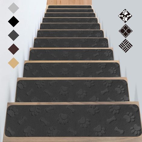Tapis d'escalier en Bois,Tapis d'escalier antidérapant avec Support Autocollant pour Personnes âgées,Enfants,Animaux de Compagnie(76 20cm 15pack Grey Dog Paw) (1/5)
