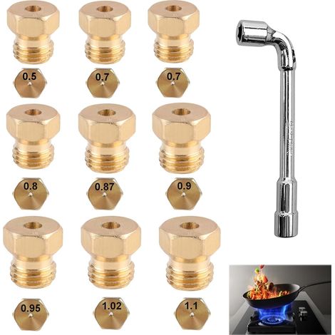 9 Pièces Gicleur Gaz Butane Universel Avec Clé Gicleur Gaz Bouteille, Gicleur Gaz de Ville, Injecteur Gaz Butane, Buses et Injecteurs