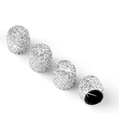 4 Pack Pack fait à la main les bouchons de tige de soupape de pneu de voitures à la main, accessoires de voiture bling à poussière attrayante - blanc (1/5)