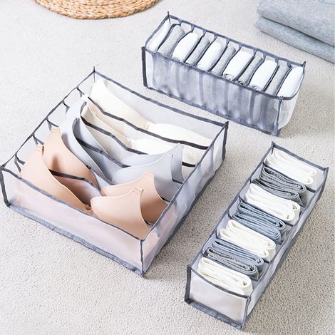 Sockenorganizer-Schubladenorganizer - 11 Fächer, Nylon, Grau - Faltbare Box für Strümpfe und Krawatten