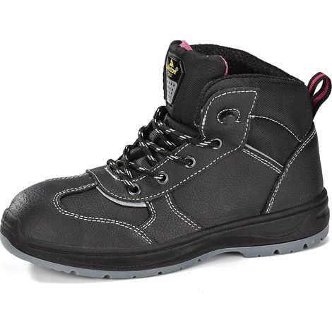 Safetoe Chaussures de sécurité pour femme avec dessus en cuir de vache résistant à l'eau et semelle intermédiaire en acier anti-clous, semelle intérieure confortable en gel robuste, Cheville (1/5)