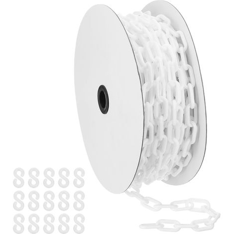 Chaîne plastique blanche, 72 pieds 6mm Chaîne barrière sécurité plastique large Longue pour le contrôle foule, la le stationnement, la clôture, la décoration chantier construction (1/5)