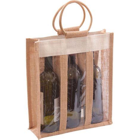 Portabottiglie triplo in juta naturale, 30x10x35 cm (kit da 3)