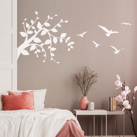 Sticker Mural - Branche Oiseaux - 17x38 cm - Noir (1/3)
