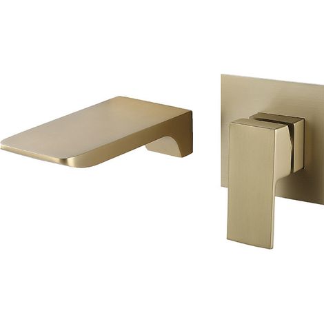 Lavabo entièrement en cuivre gris anthracite avec double poignée, robinet encastré pour eau chaude et froide, robinet de lavabo mural.