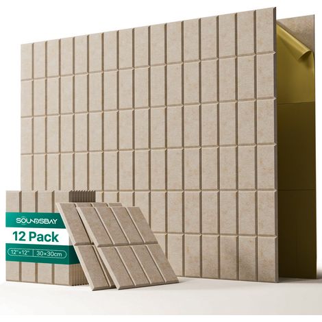 Lot de 12 panneaux insonorisants autocollants, 30 x 30 cm, panneaux muraux insonorisants en polyester haute densité, isolation thermique et ignifuge