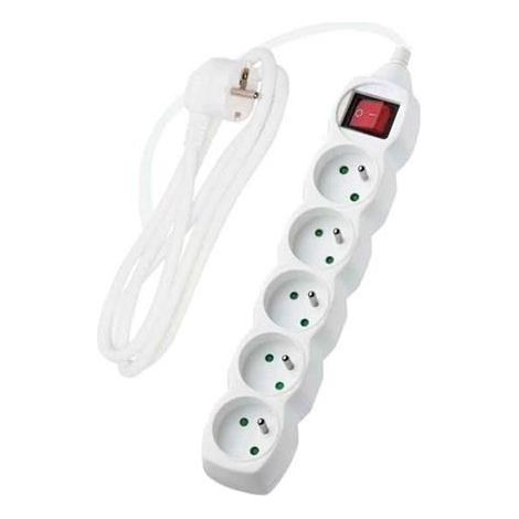 Cable alargador con interruptor, 5 enchufes, blanco, 5 m