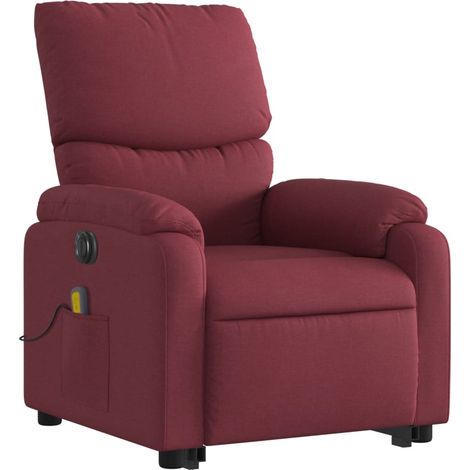 Poltrona relax con funzione massaggio e reclinabile sollevabile elettricamente in tessuto rosso bordeaux DEC027845