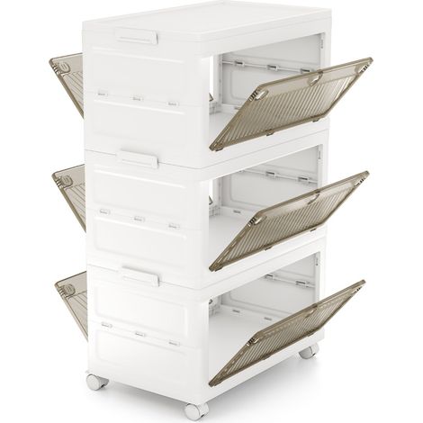 Lot de 3 Bacs de Rangement en Plastique de 126L Boîtes de Rangement Empilables avec Couvercle & Roulettes Blanc (1/2)