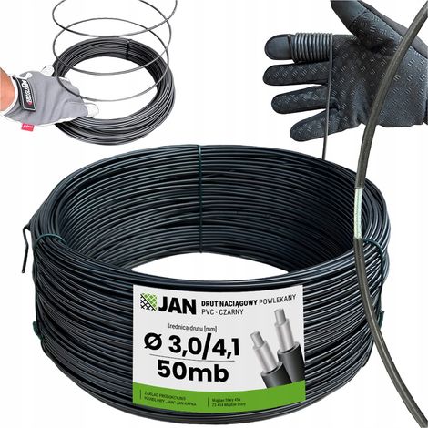 Fil de tension gainé pour vergers, OC PVC 4.1, pour grillage, 50 m, noir