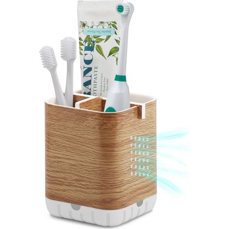 Porte-brosse à dents électrique - Organiseur de salle de bain - Support de brosse à dents amovible avec trou de drainage (grain de bois) (1/5)