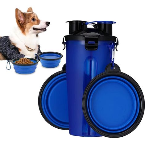 Borraccia per cani con 2 ciotole pieghevoli Borraccia portatile 2 in 1 e cibo per cani Animali domestici per gatti, borraccia da viaggio per passeggiate, esercizio fisico, escursionismo, campeggio (bl (1/5)
