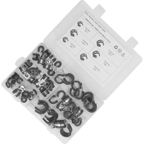 52-teiliges Sortiment an R-Rohrschellen mit Gummipolsterung in 5 Größen: 1/4 Zoll, 3/8 Zoll, 1/2 Zoll, 5/8 Zoll, 5/16 Zoll (1/5)