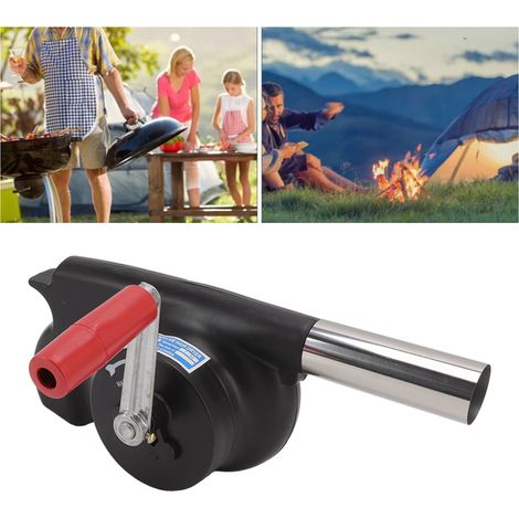 Ventilateur barbecue à manivelle portable ABS légér de 427g pour camping/feu/picnic/fireplace - Lot 2 pièces avec ventilateur et souffleur air (1/5)