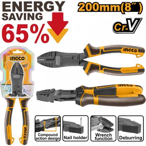 INGCO HCCP58200 Pinza Combinata Multifunzione 200mm con Manico Ergonomico