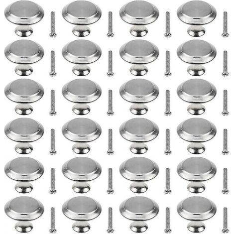 20 runde, pilzförmige Edelstahl-Türknöpfe (27 mm Durchmesser) mit Griffen und 20 Schrauben für Küchen-, Badezimmer- und Schlafzimmermöbel (1/4)