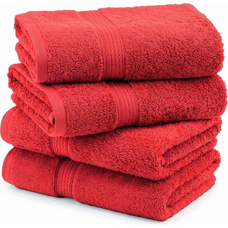 Lot de 4 Serviettes de Toilette en Coton Ultra Douces et épaisses en Peluche épaisse, absorbantes, pour Salle de Bain d'invités, hôtel, Spa, Salle de Bain à Domicile, Douche, Rouge (1/5)