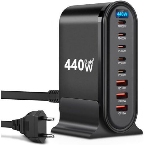 USB-C-Ladegerät – 440 W – 8 Anschlüsse – Schnellladegerät – USB-Ladegerät für iPhone, iPad Pro, MacBook, Samsung-Mobiltelefone (1/5)
