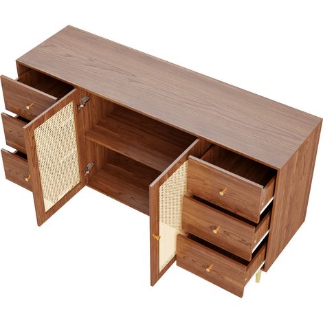 ELVMI Madia con 2 Ante e 6 Cassetti, in MDF, per Cucina e Soggiorno, 160 × 40 × 90 cm, Effetto Legno (1/5)