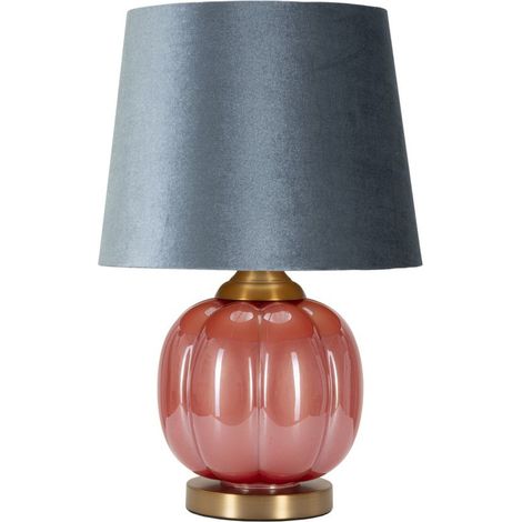 Lampada da tavolo Helene Ball in vetro rosso e blu con paralume in tessuto