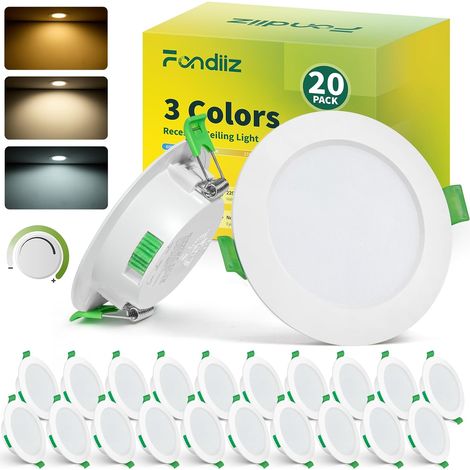 Lot de 20 Spot Encastrable LED Dimmable, 5W, Trou 68mm-78mm, IP44 220V, Blanc Chaud 2700K Blanc Neutre 4000K Blanc Froid 6000K, Diametre 88mm, 480LM, Spot Salle de Bain pour Salon, Rond (1/5)