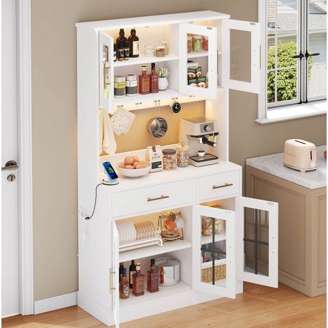 MEUBLIV Credenza da cucina bianca 100x40x180 cm - LED, presa, 6 ante e 2 cassetti (1/5)