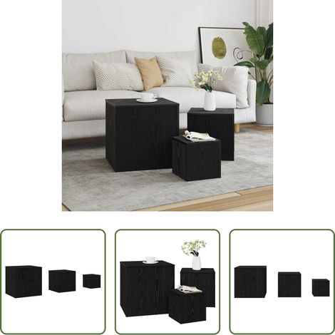 Table en bois d'ingénierie - Table Gigogne 3 pcs Chêne noir Bois d'ingénierie (1/5)