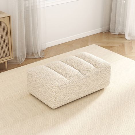 Pouf Bravo en tissu polaire texturé - Beige et blanc - Repose-pieds cosy pour salon, lot de 1 (1/5)