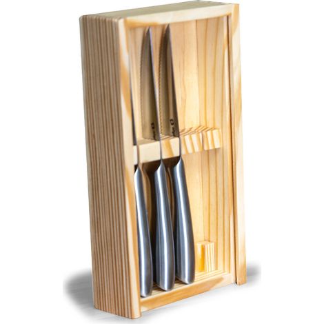 Set 4 Coltelli per Bistecca Carne e Pesce Affilati Organizer Astuccio in Legno