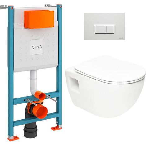 Vitra  Bastidor  V-Fix Core pack + SAT inodoro sin brida + asiento SoftClose + Placa, Blanco alto brillo (V-FixProject-1)