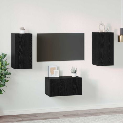 TV-Schrankset 3 pcs Schwarz Eichen-Optik Holzwerkstoff