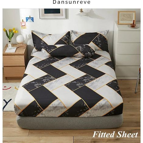 Drap-housse avec élastique, motif à carreaux polygonaux, style gothique, couvre-lit de luxe pour lit double 150 x 200 cm (1/3)