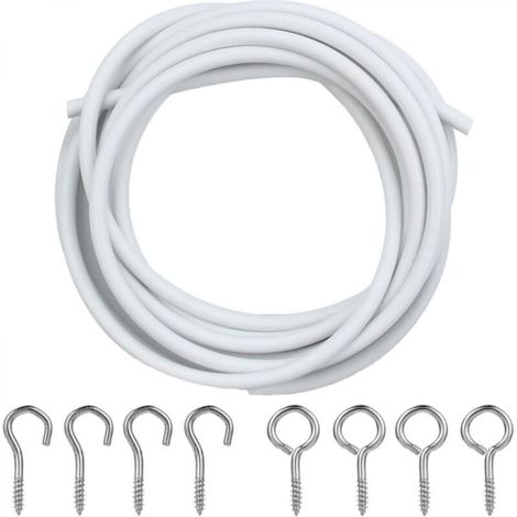 2M Blanc Cable Rideau, Câble pour Rideaux avec 4 Pièces Crochets et 4 Pièces Yeux œillets, Corde Suspendue Kit pour Rideau
