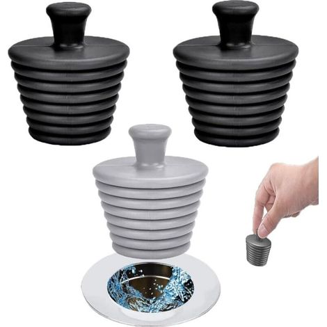 3 Pack Universal Silicone Bathtub Stoppers, Drain Plugs, Sink Stoppers, Drain Plugs for Kitchen Bathroom Sinks (Black, Gray) (1/5)