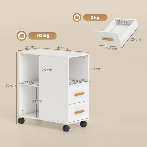 Support imprimante avec tablette ajustable, roulettes pour télécopieur et scanneur, 60 x 30 x 65 cm, couleur blanche (1/5)