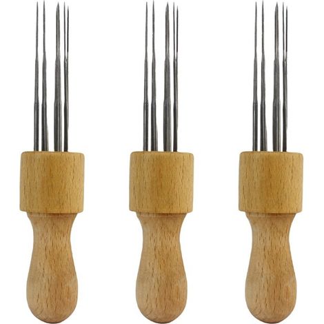 Juego de fieltro de 3 piezas con ocho agujas, aguja de fieltro para proyectos de manualidades con mango de madera maciza (1/5)