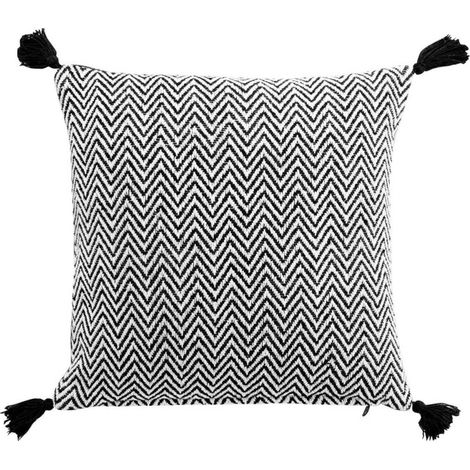 Coussin Déco à Pompons "Basile" 40x40cm Noir (1/2)