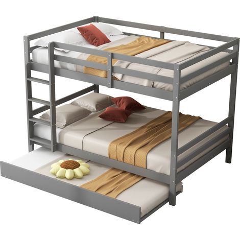 Lit Superposé 140x200cm - En Bois avec Lit Gigogne & Échelle - Pour Enfant, Chambre - Gris (1/5)