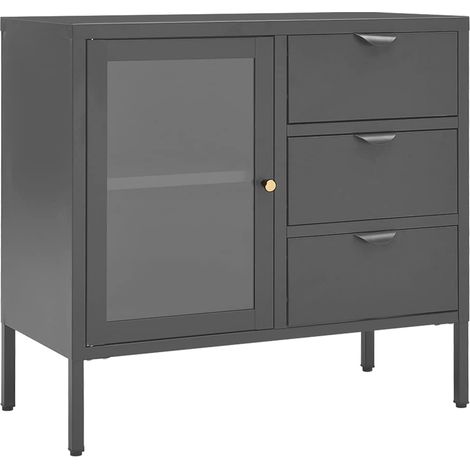 Buffet Anthracite 75x35x70 cm Acier et verre trempé (1/5)
