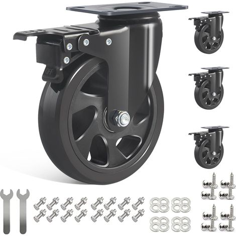 125MM Roulettes Pivotantes 4 Roulettes pour Meubles avec Frein, Double Roulement à Bille Roulette Charge Lourde Rotation à 360°, PU Roulette Jusqu'à 800KG (1/5)