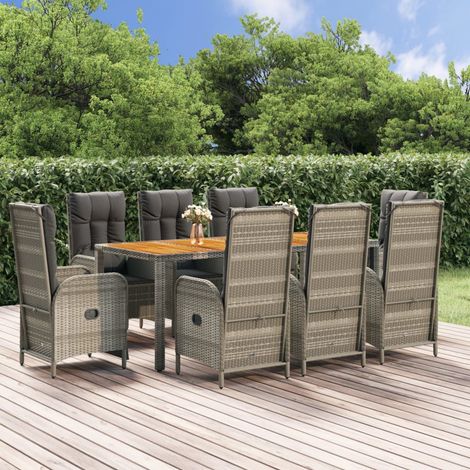 Salon de jardin 9 pcs - Mobilier de jardin - Ensemble Table à manger + 8 chaises avec coussins Gris Chic-272926 (1/5)