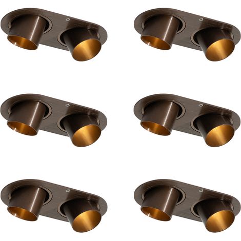 Set of 6 Recessed Spotlights Dark Bronze GU10 35mm Tiltable 2-Lights - Installa