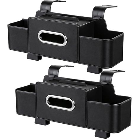 Lot de 2 organiseurs de siège arrière multifonctions en cuir avec support pour téléphone, boîte à mouchoirs, porte-gobelets et crochets accessoire suspendu imperméable. (1/5)