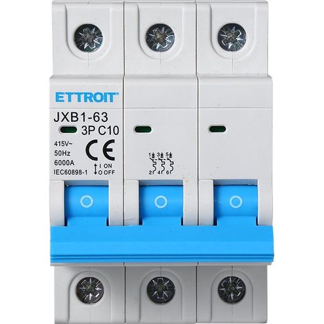 ETTROIT Interruttore magnetotermico automatico 3P 10A 220V 380V 3 Moduli DIN JX131060 (1/6)