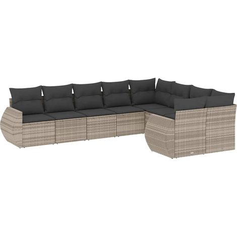 vidaXL Set muebles jardín 9 pzas y cojines ratán sintético gris claro (1/2)