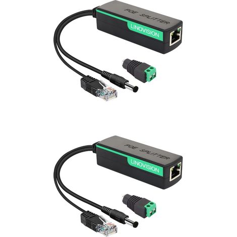 Splitter POE avec Sortie DC12V 2 A, Séparateur Power Over Ethernet 10/100 Mbps, IEEE802.3af/at POE vers Alimentation DC pour caméras de sécurité, Haut-parleurs, AP sans Fil (Lot de 2) (1/5)