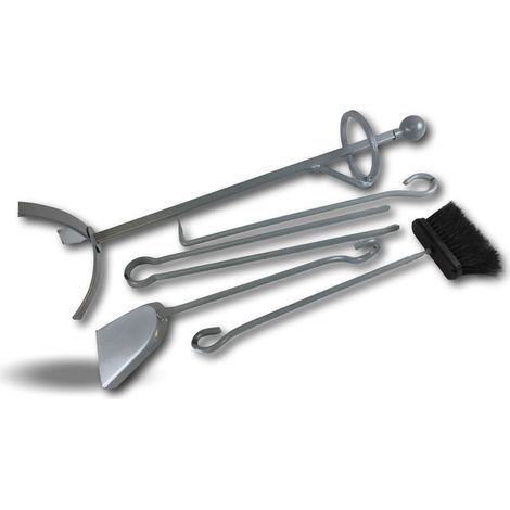 Serviteur cheminée acier 4 accessoires Socle + pelle + balayette + tisonnier + pince - Jupiter - Serviteur cheminée (1/5)